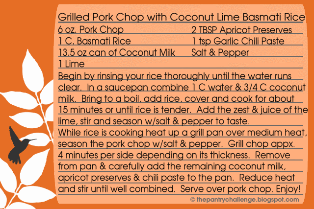 pork chop lime rice recipe card