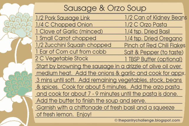 sausage orzo soup recipe card