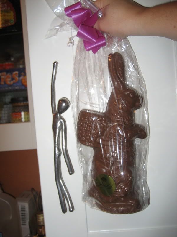 Giant chocolate bunny and door handle