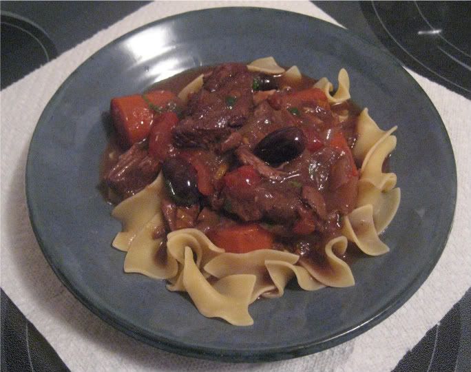 Plate beef provencal, wine colored