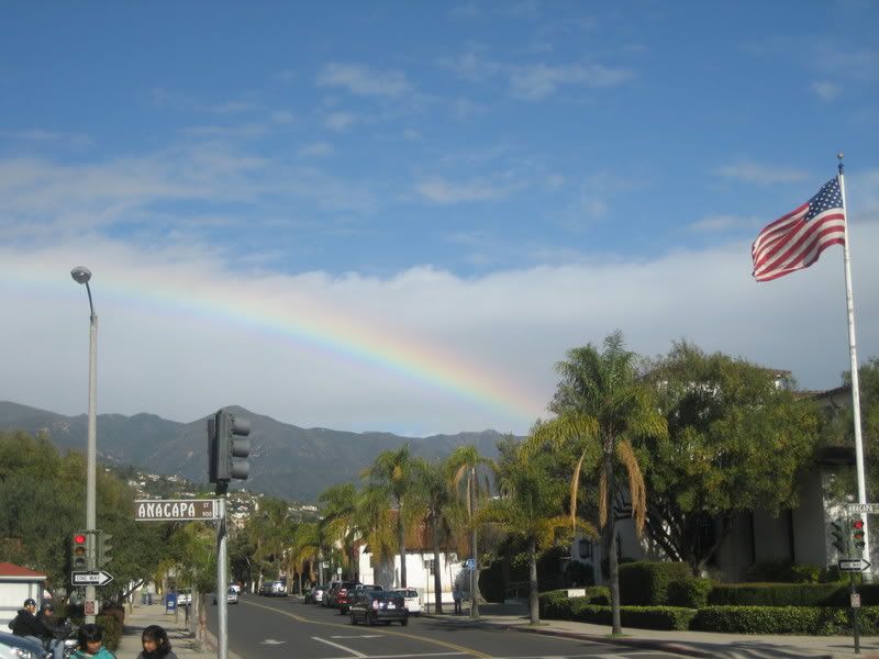 Rainbow and American flag in Santa Barbara