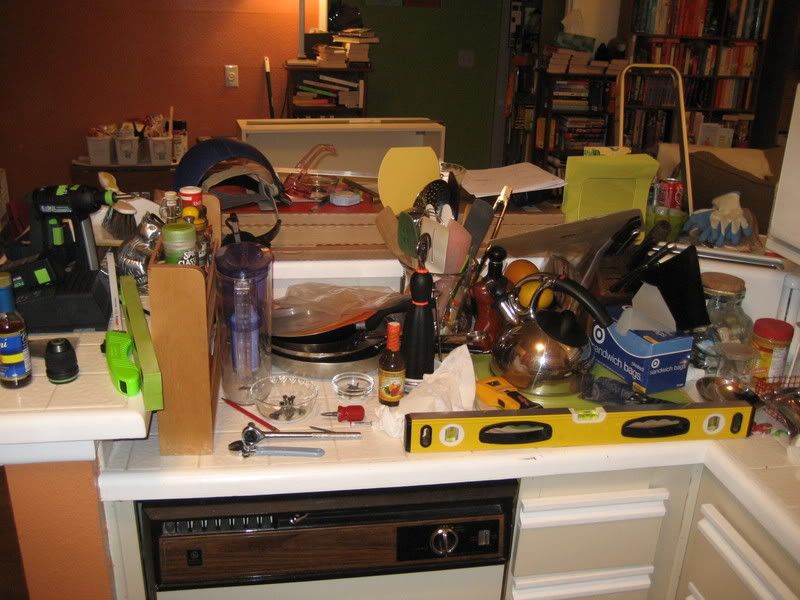 counter top covered with useful detritus