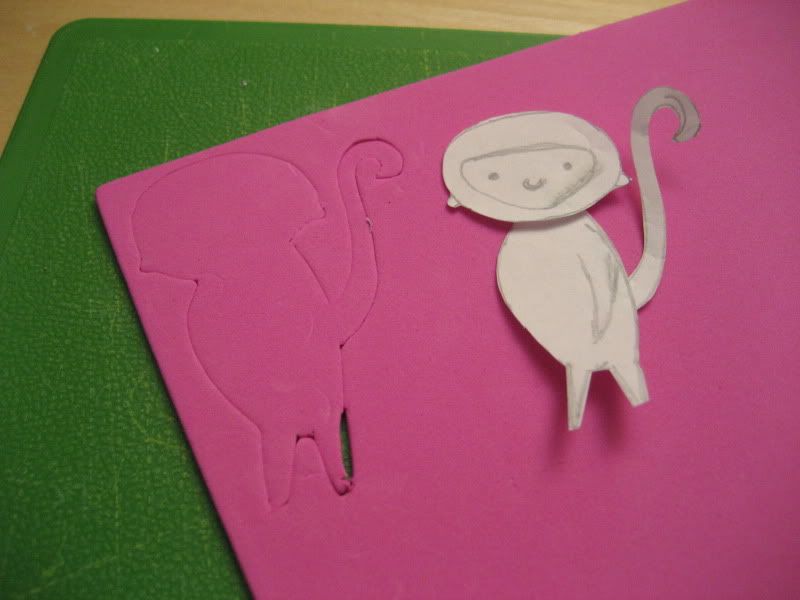 monkey pattern and pink foam tracing