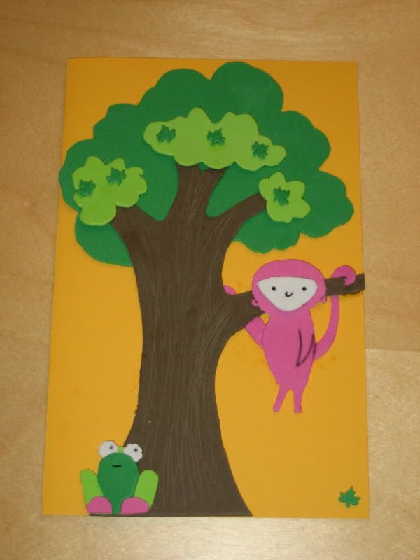monkey tree frog card, foam on cardstock