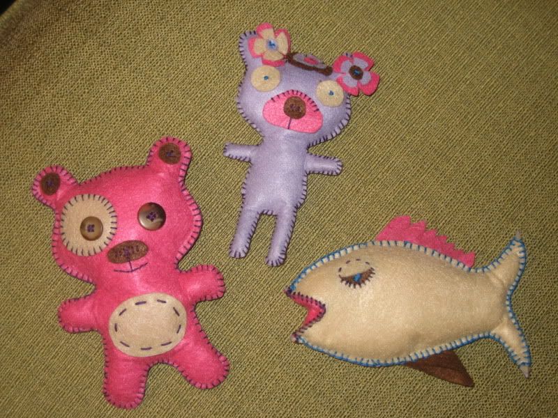 Two felt bears and a felt fish