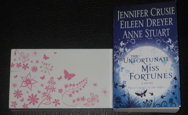 Blue flowered novel and matching pink box