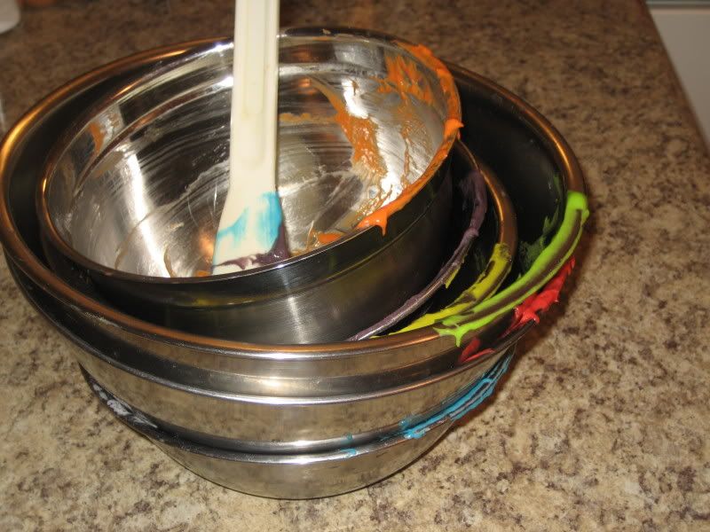 Rainbow Cake empty color bowls with traces remaining