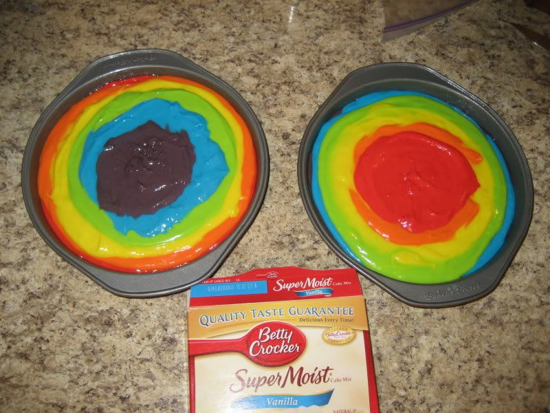 Rainbow Cake pans filled