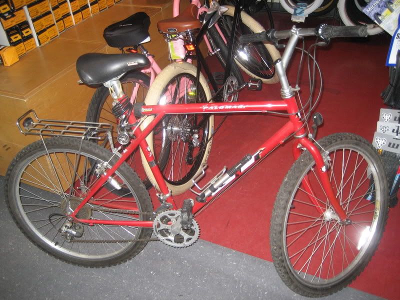 red bike with big knobbly tires