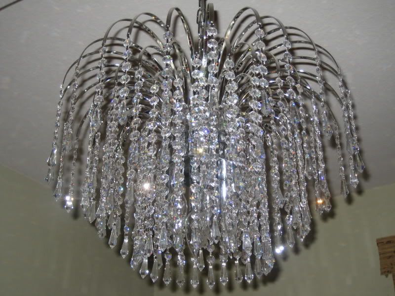 My precious, chandelier with layers of crystals in willow or bloom pattern