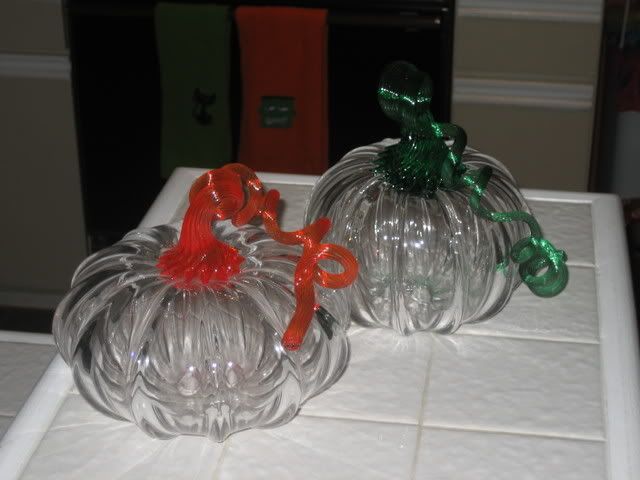 Green and Orange stemmed clear pumpkins