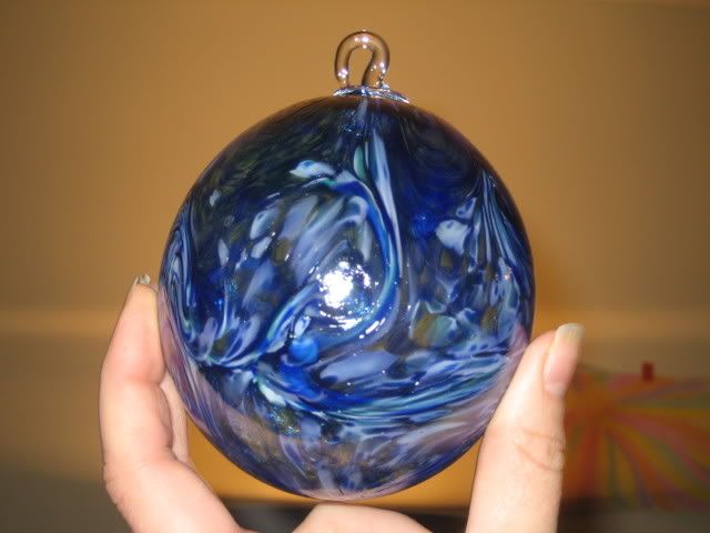 Blue ornament closeup with flash