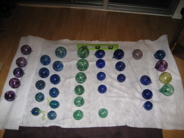 Ornaments laid out by size and color