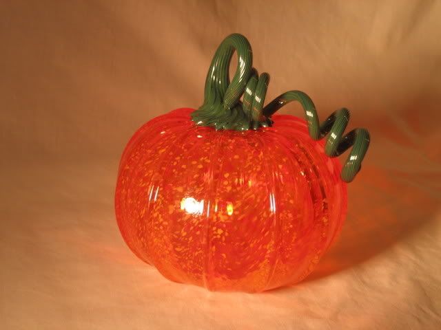 Orange Glass Pumpkin with Green Stem