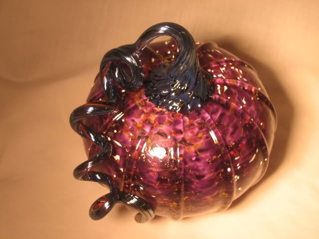 Purple Glass Pumpkin with metallic loopy stem