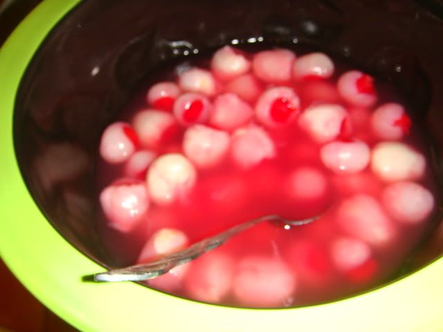 Halloween Party Food, lychees stuffed with cherries