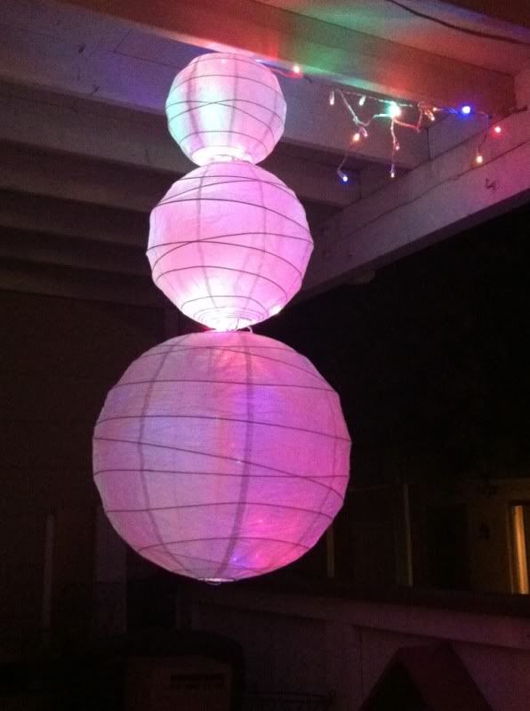Snowman made of 3 Japanese paper lanterns