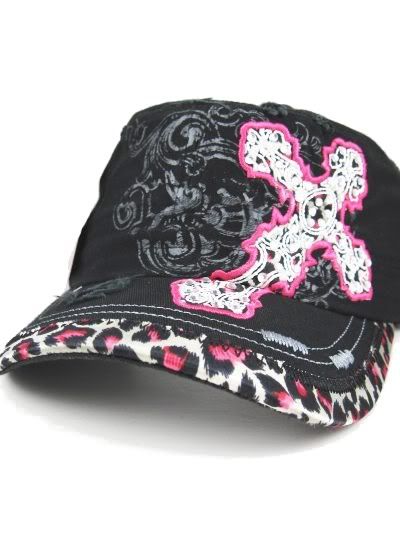 Wholesale Hats on Pink Black Khaki Womens Western Cowgirl Rhinestone Leopard Cadet Cap