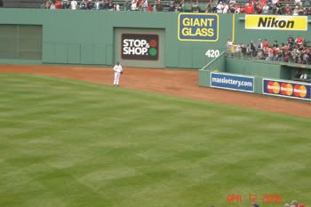 Josh Beckett warming up in the outfield
