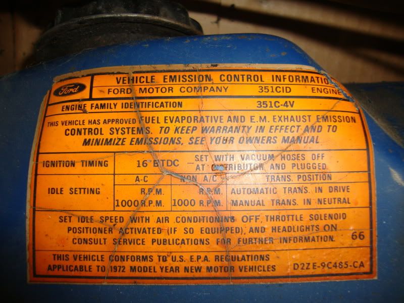 1972 FORD MUSTANG 351 HO 351C HIGH OUTPUT HO ENGINE AIR CLEANER LID DECAL