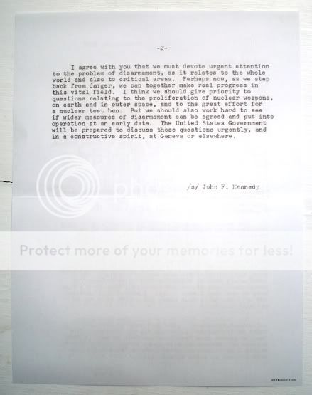 John F Kennedy 1862 Letter Nikita Khrushchev Soviet