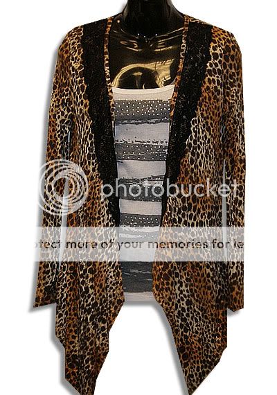 Lace Trimmed Cheetah Leopard Print Vest Cardigan Jacket  