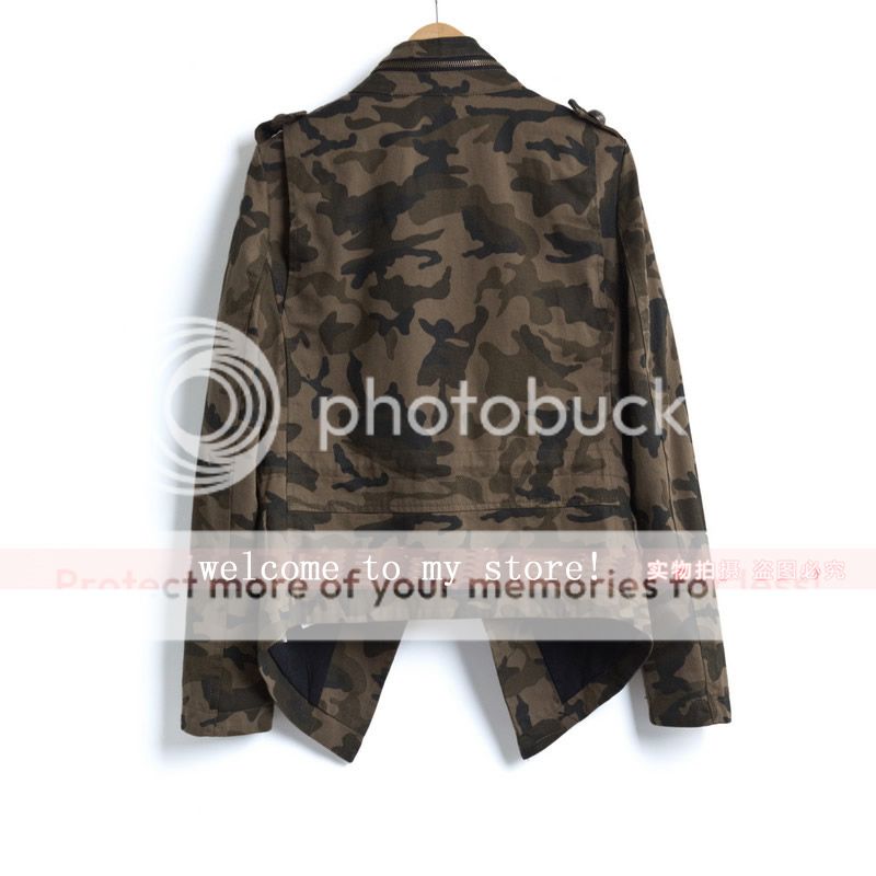 Lady Army Green Camouflage Pocket Beading Jacket Coat s M L