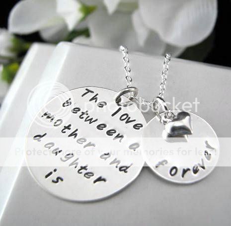 Hand Stamped 2 Charms Daughter Mother Forever Necklace Heart