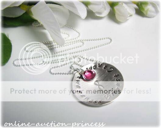   Hand Stamped BREAST CANCER AWARENESS Crystal Necklace CUSTOM  