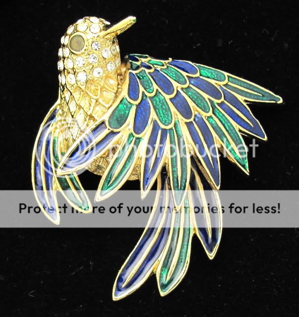 Pin Vintage GIOVANNI Bird Rhinestone Enamel Brooch Goldtone  