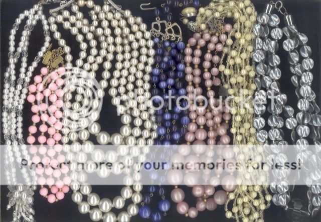 LOT Vintage Multi Strand Bead Necklaces Pink White Gray Blue Crystal 